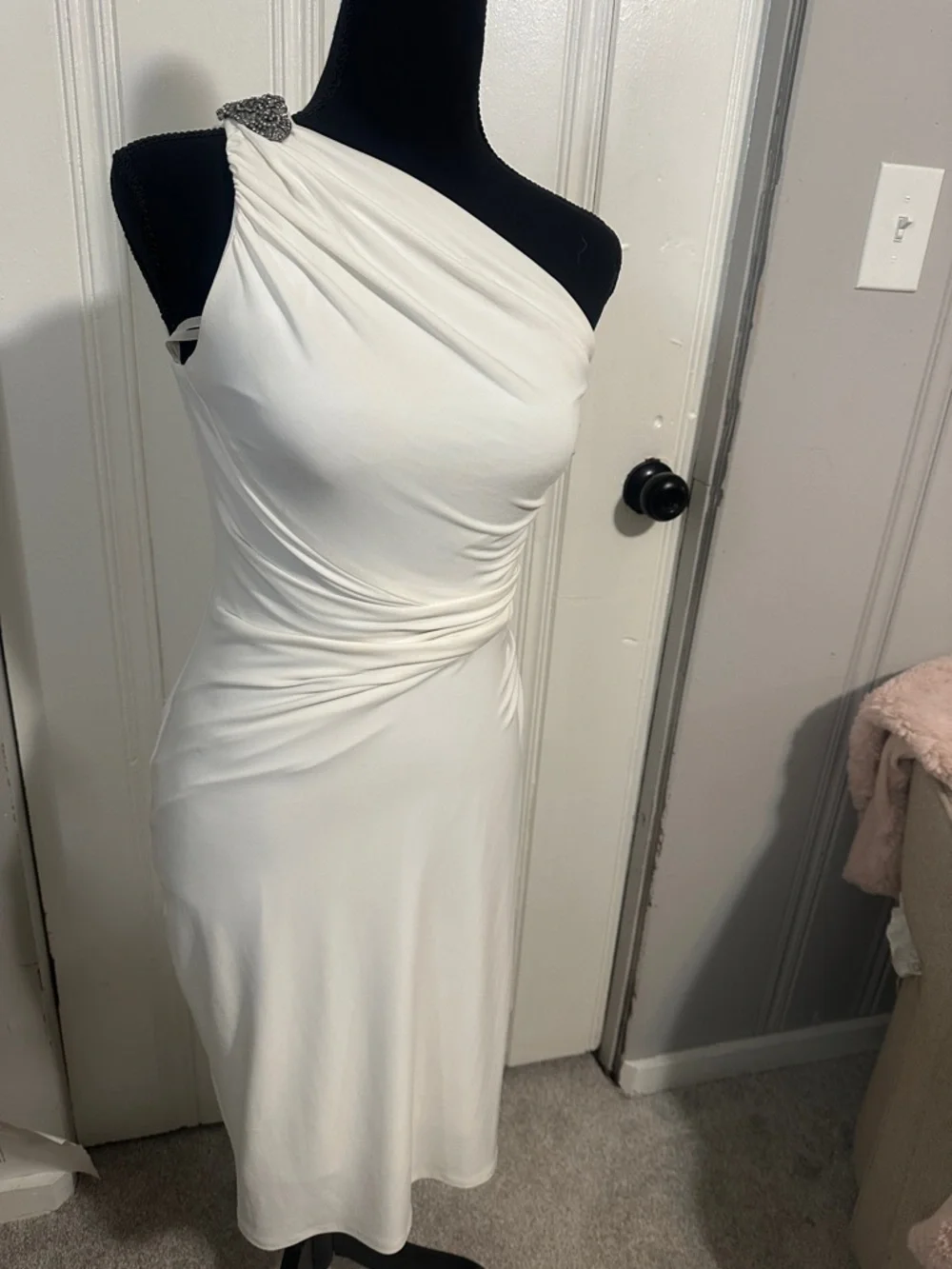 Lauren Ralph Lauren One-Shoulder White Dress with Embellished Strap - Picture 1 of 2